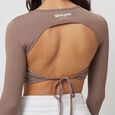 Long Sleeve Open Back Ribbed Crop Top 